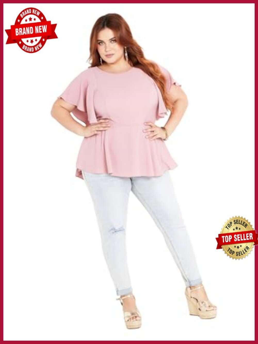 Plus Size Peplum Tunic Hi-Lo Hem Low V Back